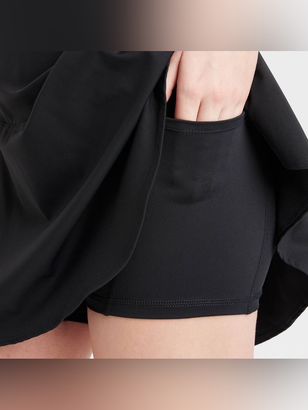 JOYLAB SCALLOPED Black V-Back Skirted One-Piece MINI DRESS SIZE MEDIUM ATHLETIC - Picture 3 of 11